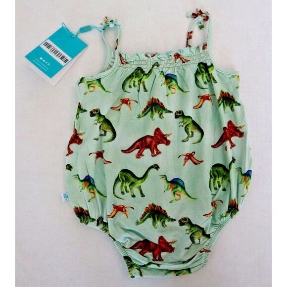 Posh Peanut PP-RP014 Baby Girl Sz 0-3 Months Green Buddy Dinosaur Bubble Romper - Picture 2 of 3